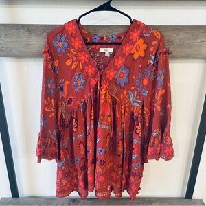 Easel Anthropologie Red Floral babydoll tunic NWOT NEW